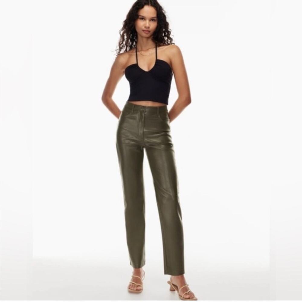 Aritzia Wilfred Melina Dark Olive Faux Leather Pants Size 8